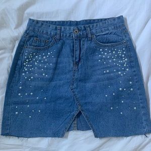 Denim + pearl skirt